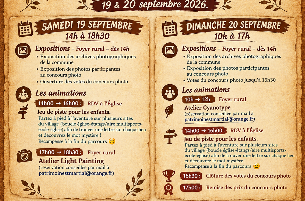 Planning des journées du patrimoine 19 et 20 septembre