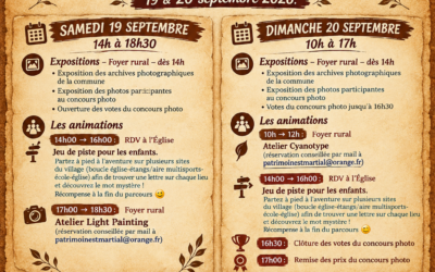 Planning des journées du patrimoine 19 et 20 septembre